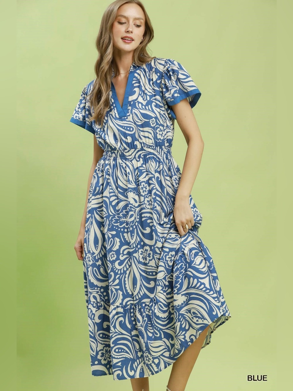 Umgee Paisley Print Midi Dress with Side Pockets